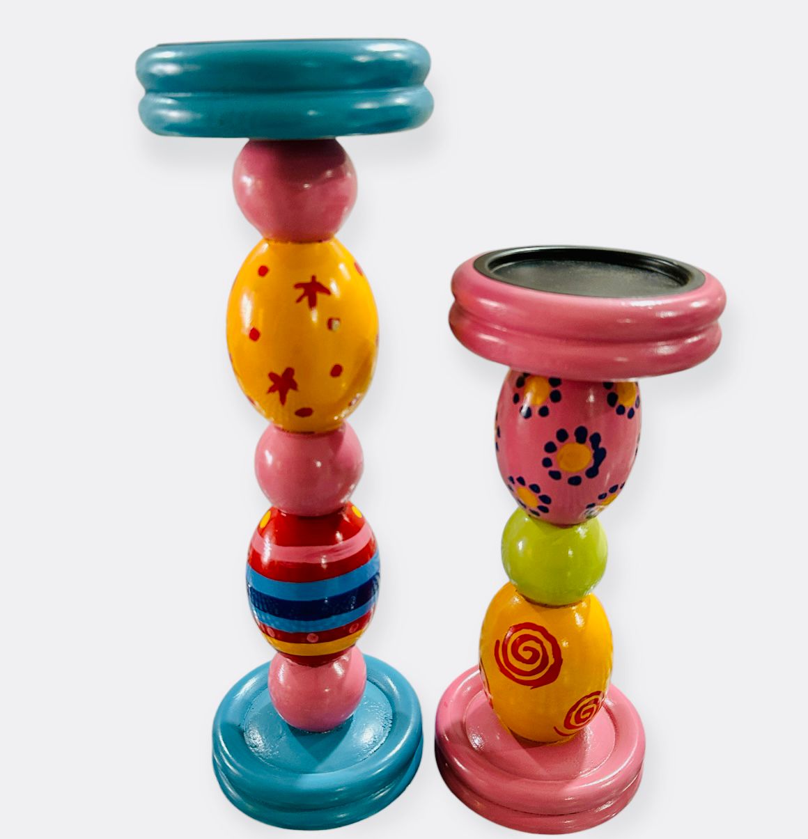 Vibrant Hand-Painted Artisan Candle Holders
